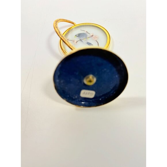 Silk Art Embroidered Bird Globe within Enamed Cloisonne Burgandy Red Brass Swive - Picture 16 of 16